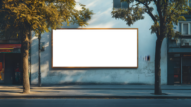 Mock-up of a blank white building hoarding branding space in Buenos Aires at noon