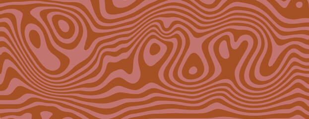 Abstract background with wavy lines, a brown and pink color scheme. The background has a smooth, flowing texture with brown and pink tones. Psychedelic pattern background vector. Brown background.
