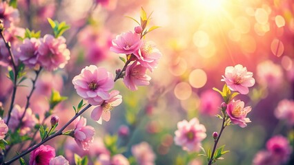 Fototapeta premium Panoramic Blurred Pink Flower Background - Soft Bokeh Floral Nature Image