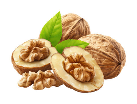 Nutritious walnut composition on food studio environment close-up view culinary concept isolated on transparent background png