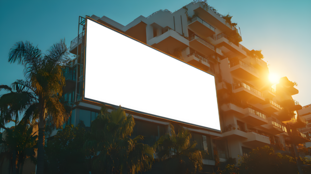 Mock-up of a blank white building hoarding branding space in Mumbai at noon