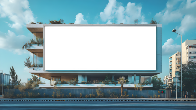 Mock-up of a blank white building hoarding branding space in Mumbai at noon