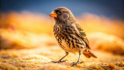 Fototapeta premium Vintage Galapagos photo: A Geospiza fortis medium ground finch on Tortuga Bay's sandy beach, Santa Cruz Island, Ecuador.