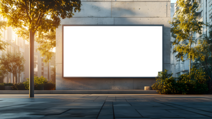 Mock-up of a blank white building hoarding branding space in Stockholm at noon