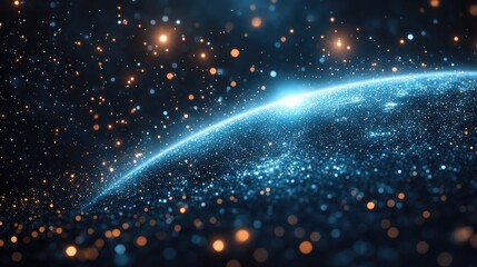 A stunning cosmic view of Earth from space, showcasing shimmering stars and vibrant celestial colors