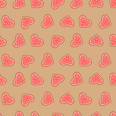 Polka-dotted heart cookie seamless pattern on a clean white background. A sweet design for Valentine’s Day, gift wrapping, fabric prints, and holiday crafts. Perfect for romantic and festive design 