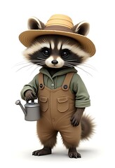Adorable Raccoon Gardener with Watering Can
