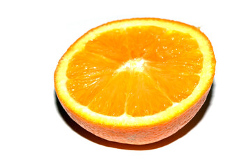 Close Up of Cirtus Fruit Orange Slice Cut on a White Background Isolated