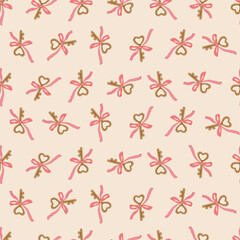 Elegant seamless pattern of heart-shaped keys tied with pink ribbon bows. A romantic design for weddings, Valentine’s Day, and love-themed stationery. Ideal for gift wrap, textiles, and decorative pro