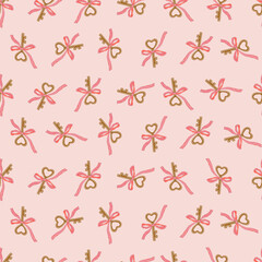 Elegant seamless pattern of heart-shaped keys tied with pink ribbon bows. A romantic design for weddings, Valentine’s Day, and love-themed stationery. Ideal for gift wrap, textiles, and decorative pro