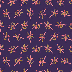 Elegant seamless pattern of heart-shaped keys tied with pink ribbon bows. A romantic design for weddings, Valentine’s Day, and love-themed stationery. Ideal for gift wrap, textiles, and decorative pro