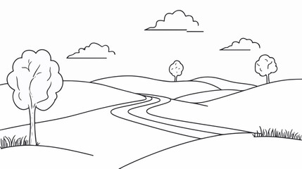 Detailed Line Art of Dirt Road in Flat Vector Style for Illustrations