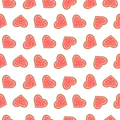 Polka-dotted heart cookie seamless pattern on a clean white background. A sweet design for Valentine’s Day, gift wrapping, fabric prints, and holiday crafts. Perfect for romantic and festive design 