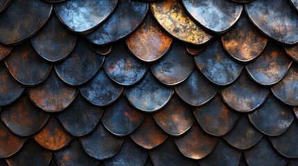 3D Stained glass pattern, dragon scales made of leather, dark colors,