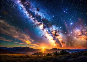 Fototapeta premium Panoramic Night Sky: Blinking Stars and Cosmic Dust Particle Overlay Background