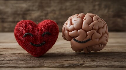 A brain and heart smiling at each other under a covering