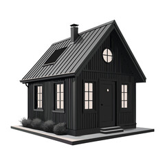 A 3d rendered vector of a wooden old barn with warm dim light inside its windows, isolated on a white background 