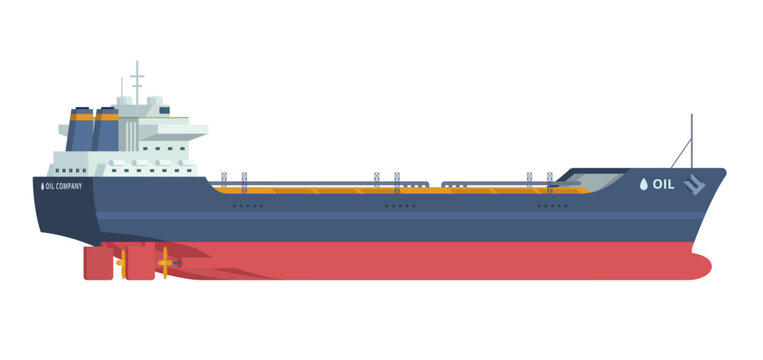 Oil Tanker Ship Vector Illustration. Fully Editable Element. Object Isolated on White Background. Easy to Edit and Customize