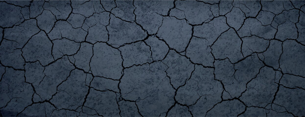 Cracked, dark gray background with a textured, rugged style. The gray background emphasizes an earthy, distressed appearance. Dry cracked soil texture background. Gray background vector.