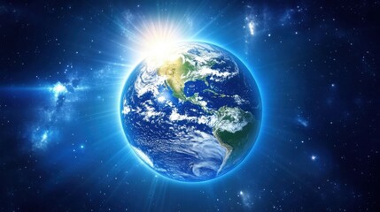 Fototapeta premium Spectacular Sunrise: Earth's Splendid Outlook as Observed from the Depths of Space