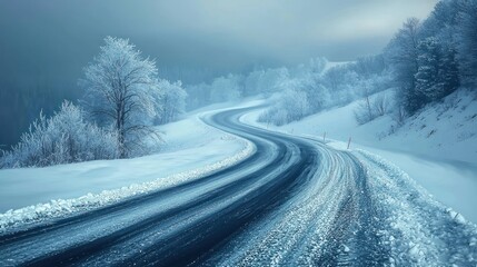 Obraz premium Wintry Wonderland Road: A Serene Winter Drive