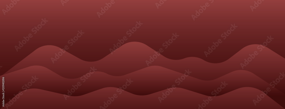 Poster abstract maroon background with smooth, wavy hills. the maroon background features a gradient textur