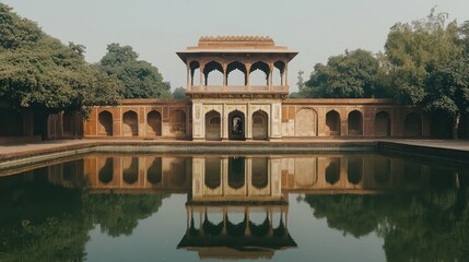 Ancient Pavilion Reflecting in Calm Water