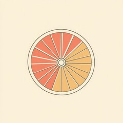 A vibrant, stylized wheel design featuring orange and peach tones, set against a soft beige background