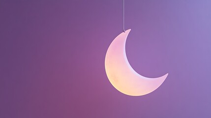 A luminous crescent moon hanging on a soft lavender background