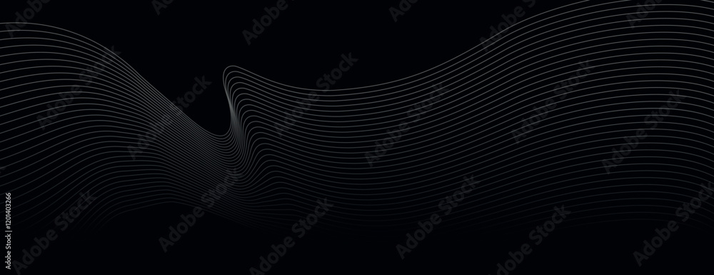Poster black background with wavy line texture. the background is sleek and modern, featuring black curves 