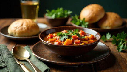Irish food: Traditional dishes like Irish stew and soda bread set on a festive table.