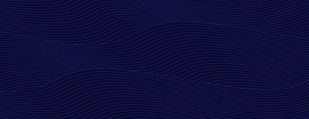 Dark blue background with wavy line patterns. The background features a textured, dark blue style, creating a dynamic visual effect. Modern wavy line pattern background. Blue background vector.