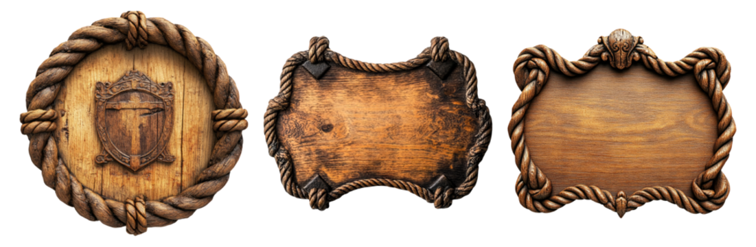 Vintage Wooden Sign Boards with Decorative Rope Edges Designs