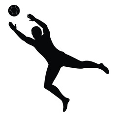 vector silhouette of a soccer goalkeeper making a dramatic save.  