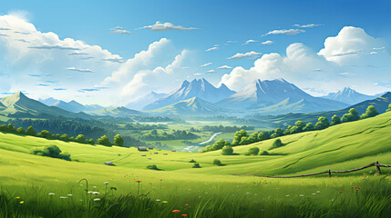 Obraz premium Serene Mountain Valley Landscape