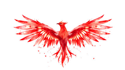 etherial phoenix splatter paint vector-style image of etherial phoenix with two wings up and on white background watercolor crimson. Generative AI