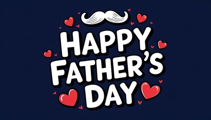 Father’s Day greeting card design featuring bold typography, red hearts, and navy blue background for holiday celebration banners, posters, and decorative templates honoring dads and fatherhood