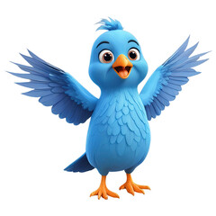 Happy blue bird flapping wings in cartoon style
