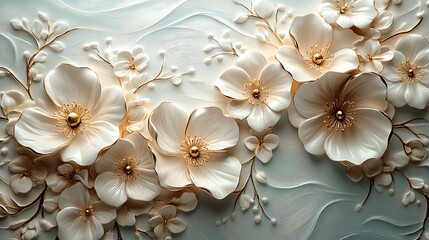 3D Elegant Golden Floral Decoration Design