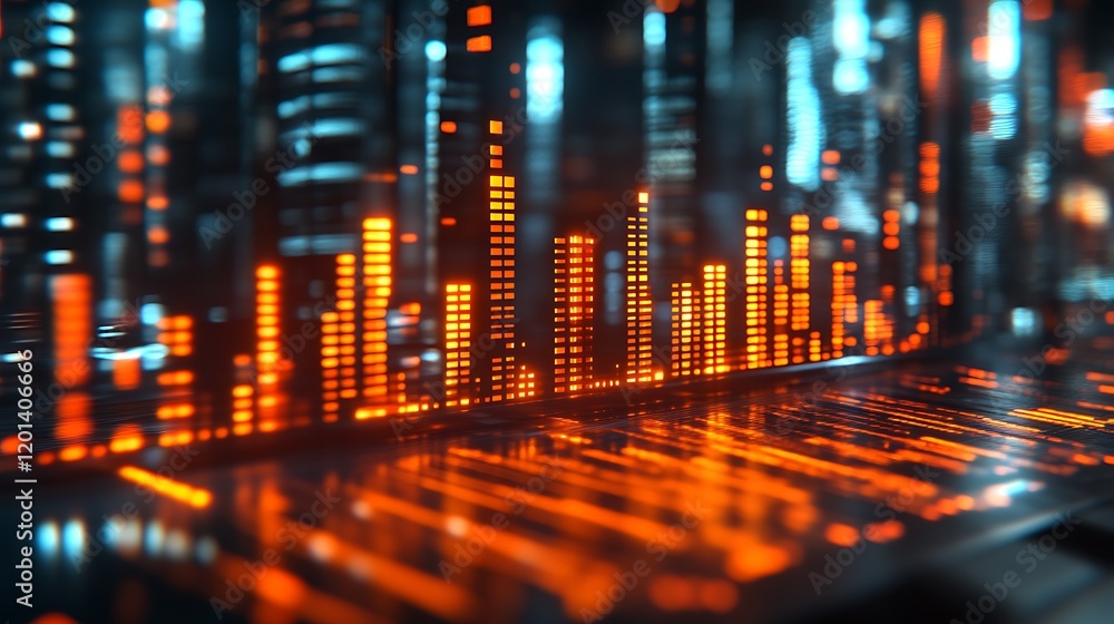 Poster illuminated digital cityscape abstract data visualization