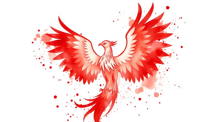 etherial phoenix splatter paint vector-style image of etherial phoenix with two wings up and on white background watercolor crimson. Generative AI