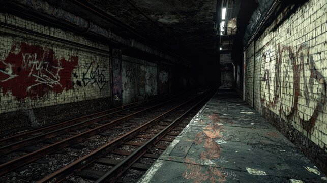 Desolate Subway Tunnel: A Dark and Mysterious Urban Exploration