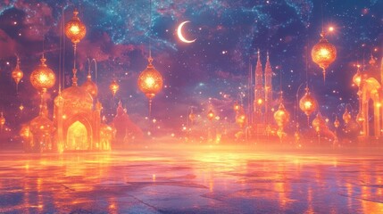Fototapeta premium Illuminated Cityscape Underneath a Starry Night Sky