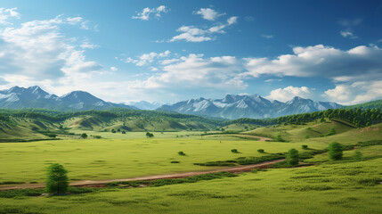 Obraz premium Serene Mountain Meadow Landscape