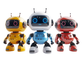 Naklejka premium Colorful cartoon robots on transparent background for digital use