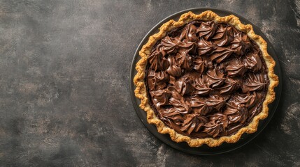 Nutella Pie with creamy Nutella filling and a buttery, flaky crust, styled on a rustic gray surface, sweet and smooth Hyper-quality professionnal photography, ultra detailed, high resolution
