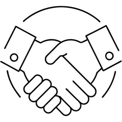 Professional Handshake, minimalistic line art of two hands shaking firmly, with clean, symmetrical lines and a focus on professionalism and partnership