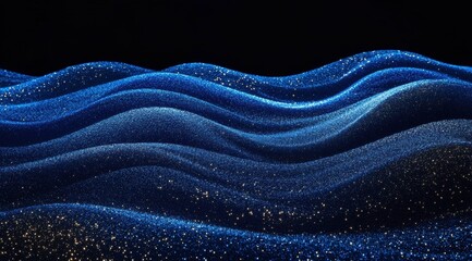 Obraz premium Abstract background with blue glitter waves, close-up. Glittering sand on the surface of water in dark tones. 