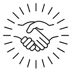 Unity and Trust Handshake a simple yet impactful line art image of two hands coming together, surrounded by minimalist rays or waves to symbolize trust, connection, and collaboration