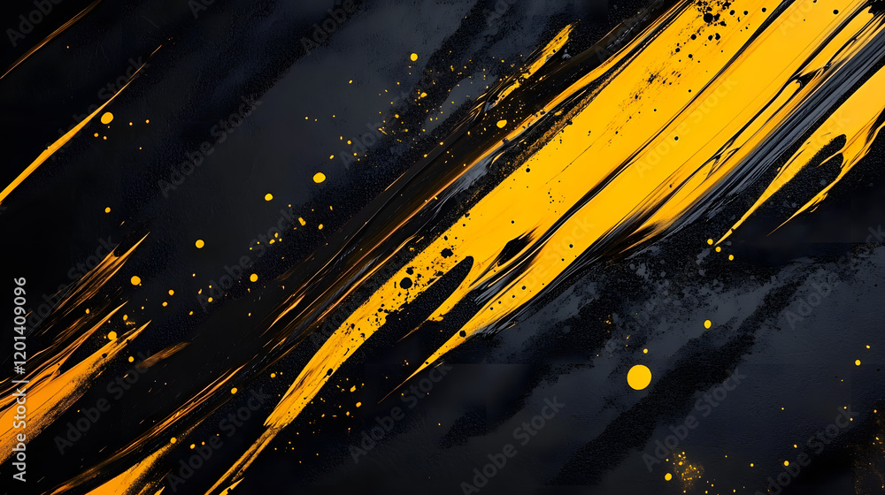 Poster a dynamic abstract black and yellow background with brush strokes. ai generation.